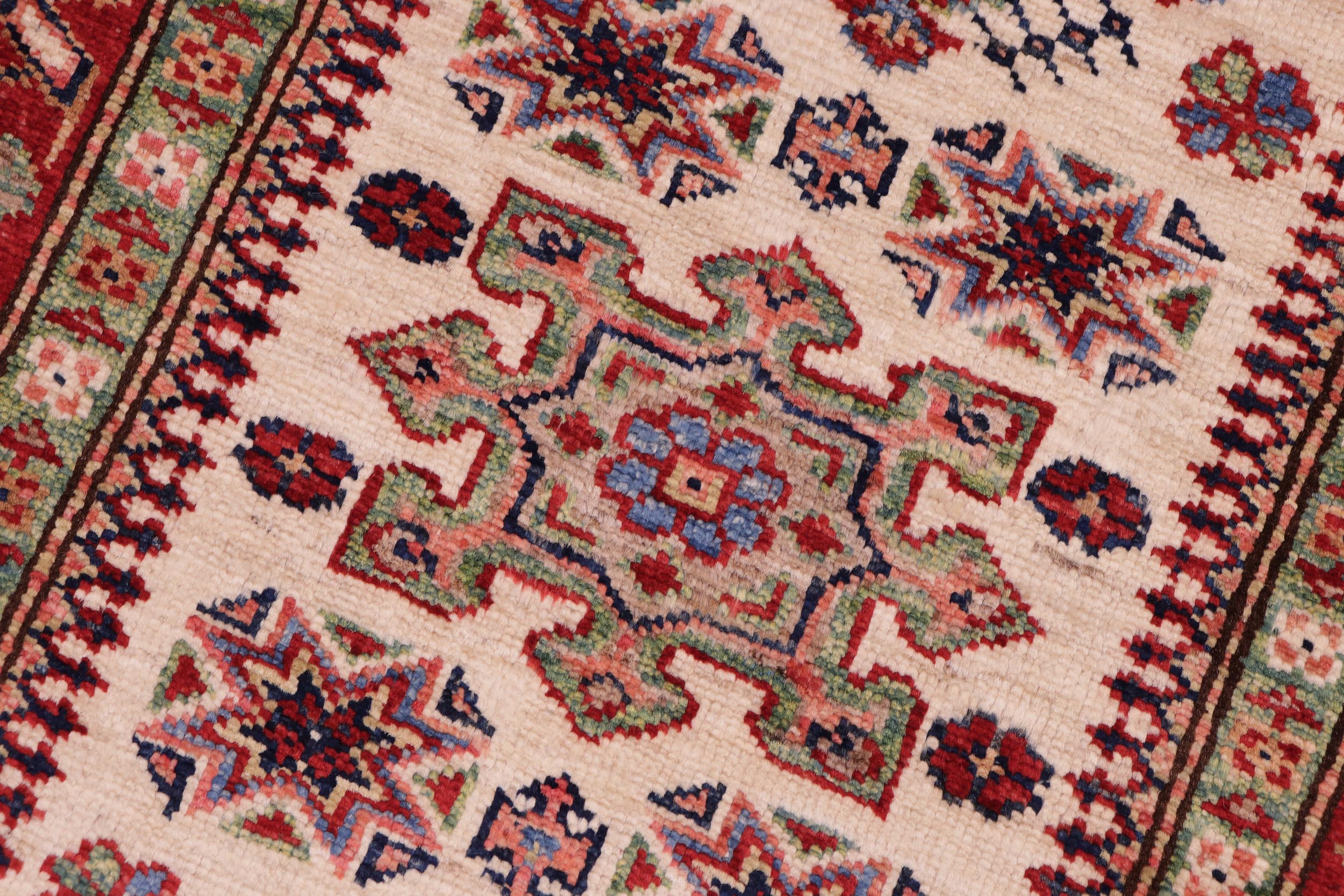 handmade Geometric Super Kazak Beige Red Hand Knotted RECTANGLE 100% WOOL area rug 2' x 3'