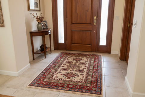 handmade Geometric Super Kazak Beige Red Hand Knotted RECTANGLE 100% WOOL area rug 2' x 3'