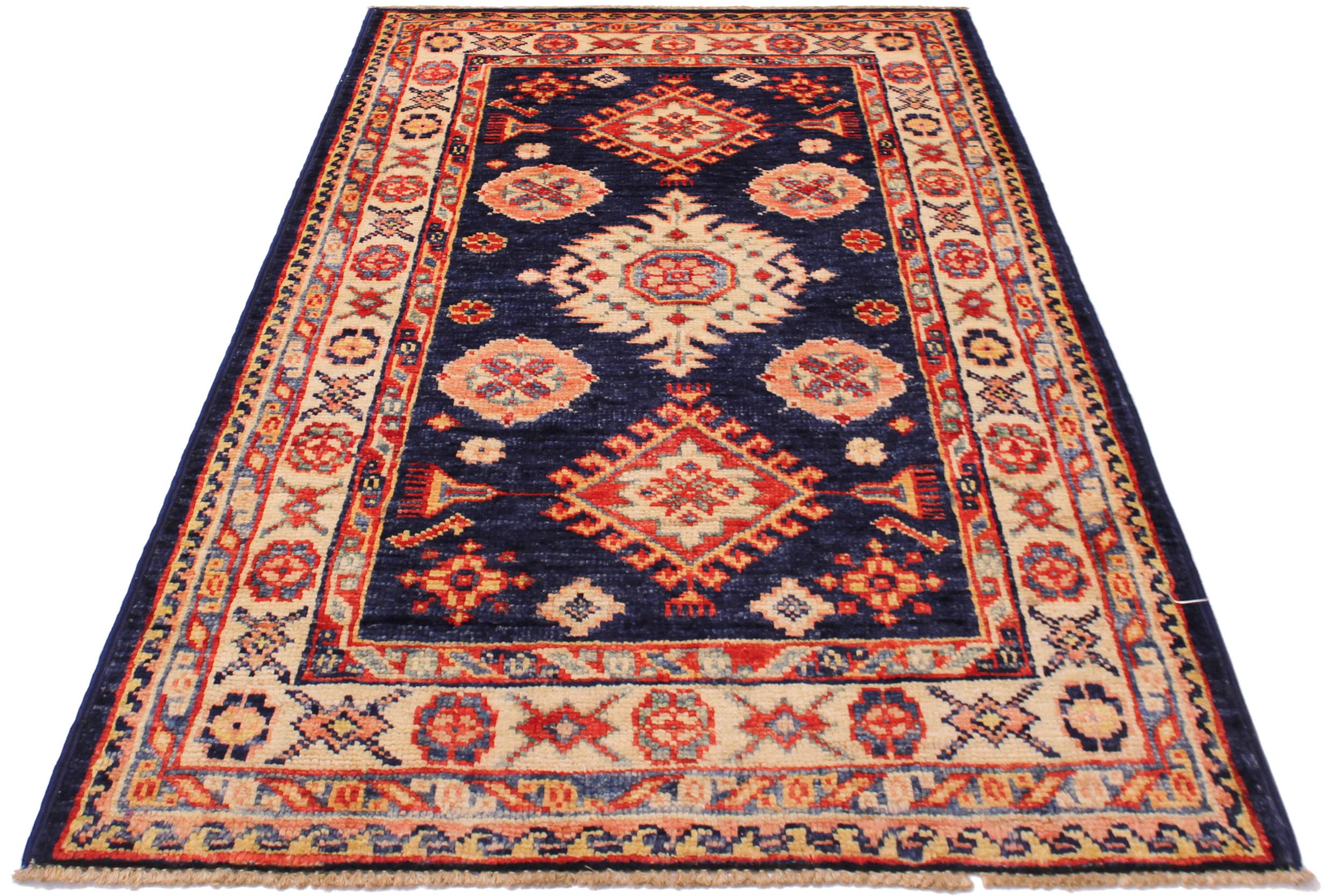 handmade Geometric Super Kazak Blue Beige Hand Knotted RECTANGLE 100% WOOL area rug 2' x 3'