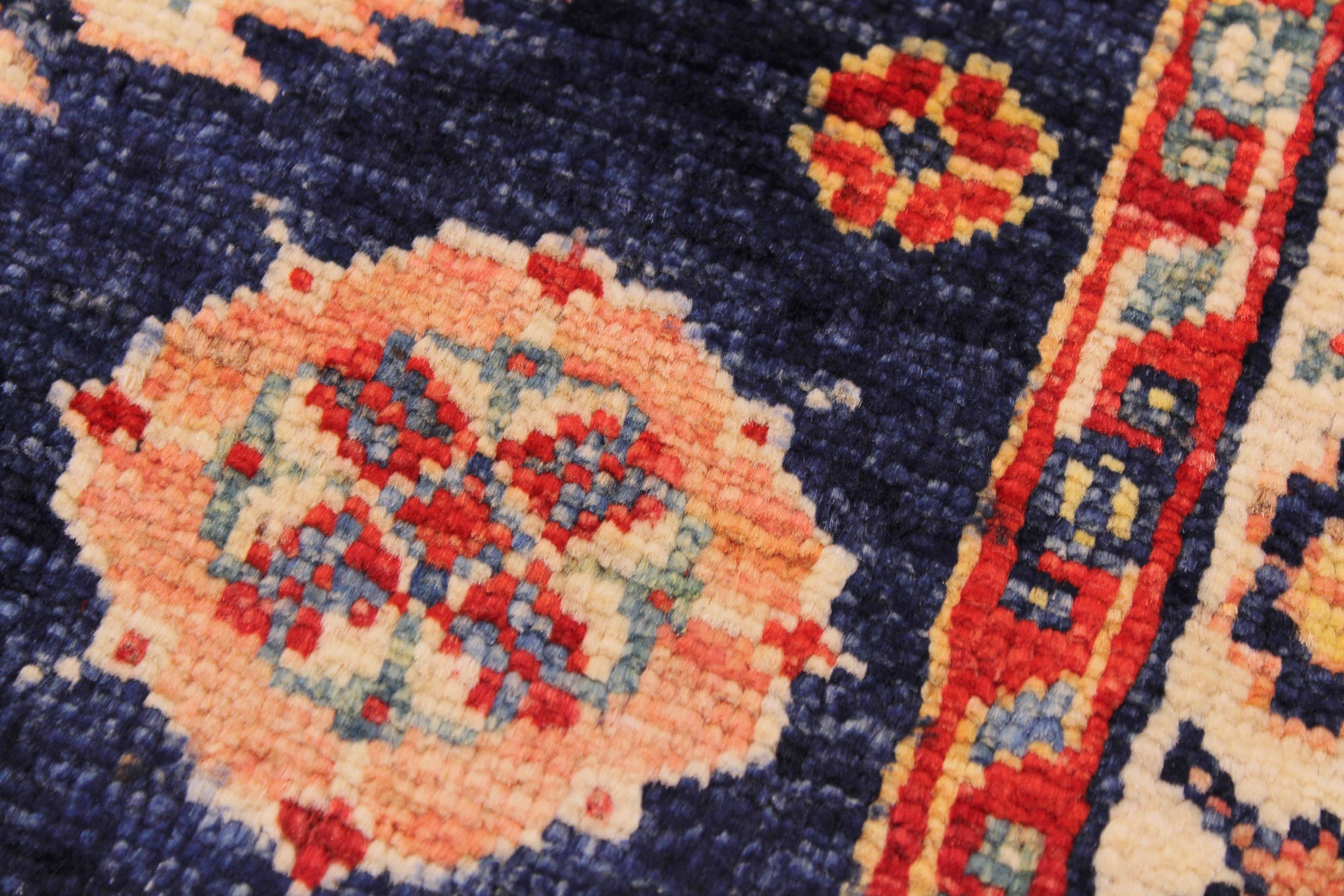 handmade Geometric Super Kazak Blue Beige Hand Knotted RECTANGLE 100% WOOL area rug 2' x 3'