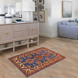 handmade Geometric Super Kazak Blue Beige Hand Knotted RECTANGLE 100% WOOL area rug 3 x 4