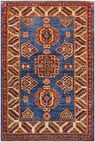 Southwestern Super Kazak Lizzette Blue/Beige Wool Rug - 2'9'' x 3'8''