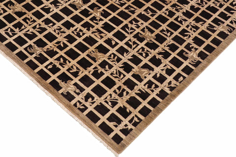 handmade Modern Kafkaz Black Tan Hand Knotted RECTANGLE 100% WOOL area rug 9' x 12'