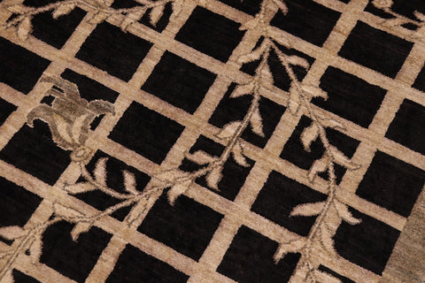 handmade Modern Kafkaz Black Tan Hand Knotted RECTANGLE 100% WOOL area rug 9' x 12'