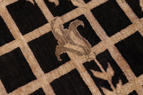 handmade Modern Kafkaz Black Tan Hand Knotted RECTANGLE 100% WOOL area rug 9' x 12'