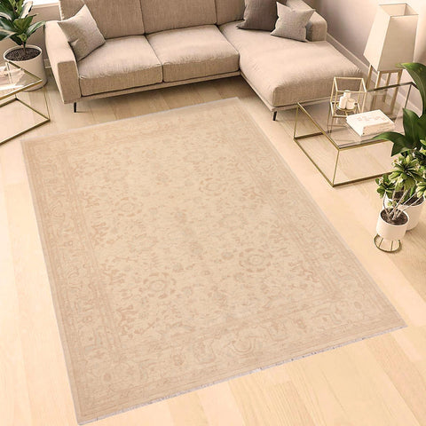 handmade Modern Kafkaz Beige Tan Hand Knotted RECTANGLE 100% WOOL area rug 8' x 10'