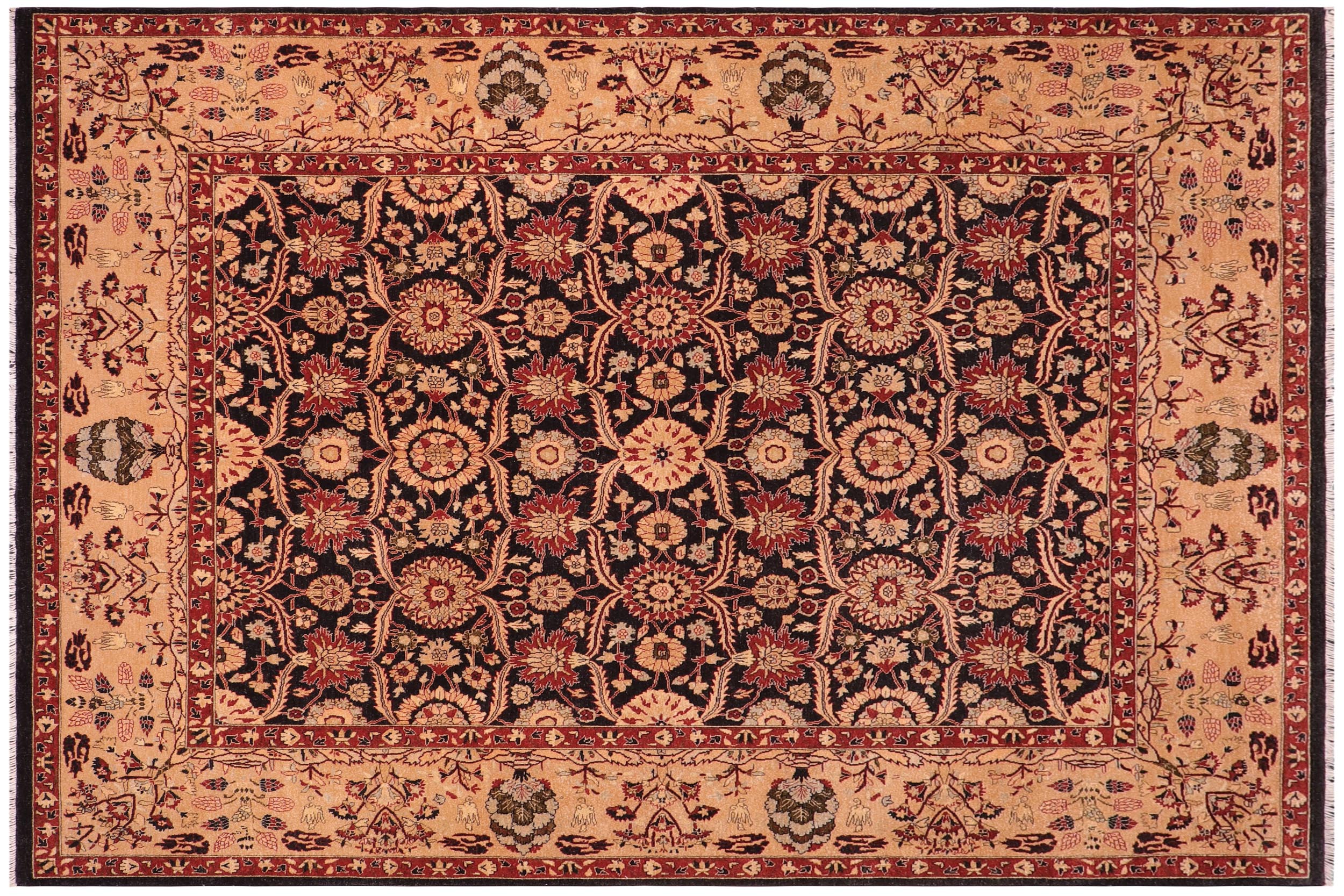 handmade Transitional  Black Tan Hand Knotted RECTANGLE 100% WOOL area rug 8' x 10'