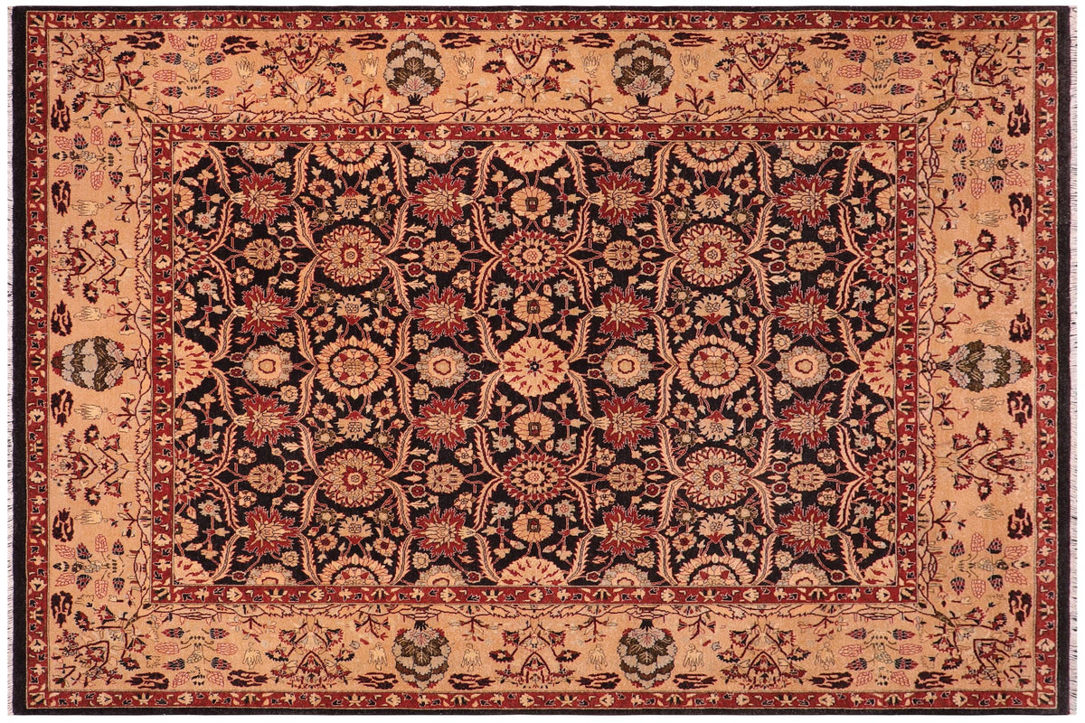 handmade Transitional  Black Tan Hand Knotted RECTANGLE 100% WOOL area rug 8' x 10'