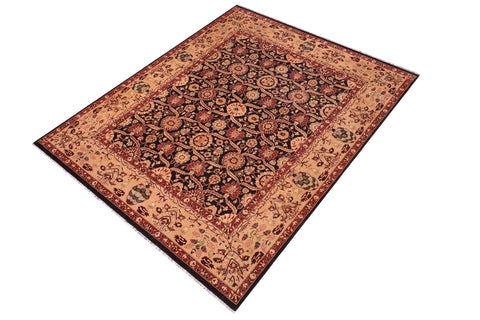 handmade Transitional  Black Tan Hand Knotted RECTANGLE 100% WOOL area rug 8' x 10'