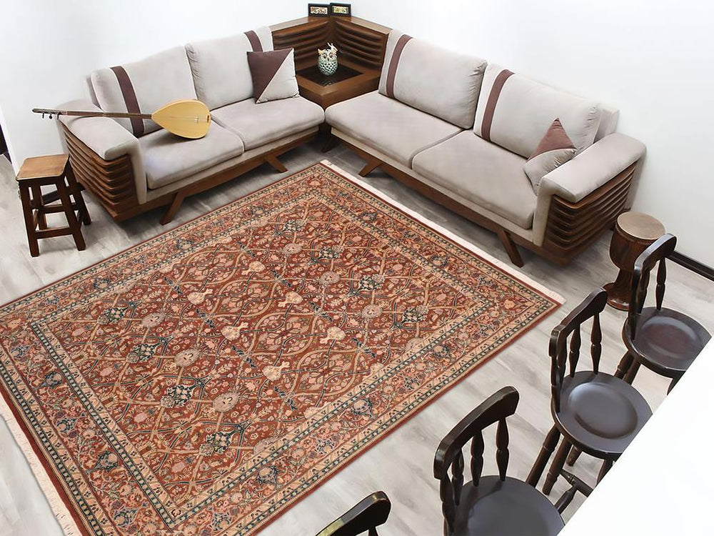 handmade Transitional Mujahid Brown Tan Hand Knotted RECTANGLE 100% WOOL area rug 8x10