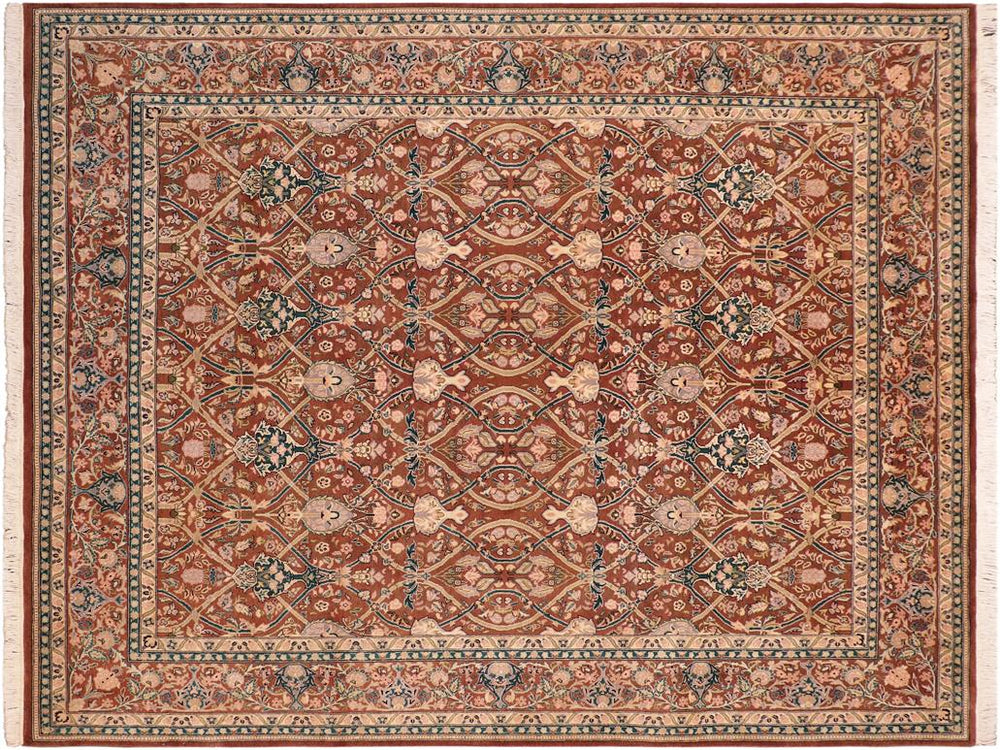 handmade Transitional Mujahid Brown Tan Hand Knotted RECTANGLE 100% WOOL area rug 8x10