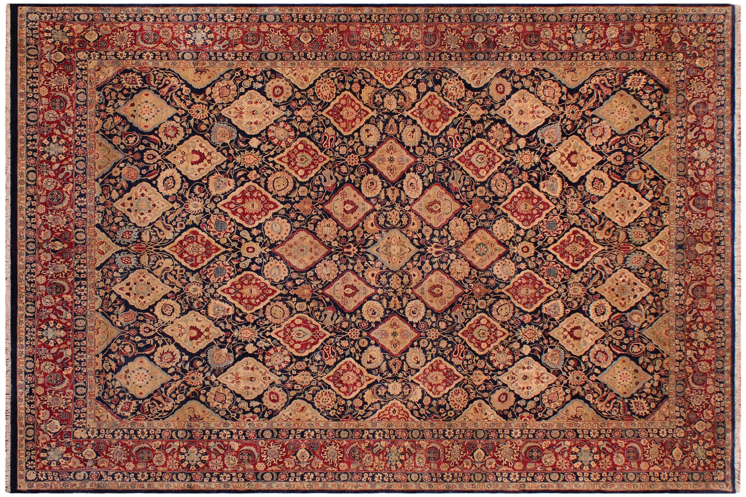 handmade Traditional Kirman Blue Red Hand Knotted RECTANGLE 100% WOOL area rug 9x12