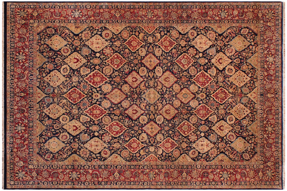 handmade Traditional Kirman Blue Red Hand Knotted RECTANGLE 100% WOOL area rug 9x12
