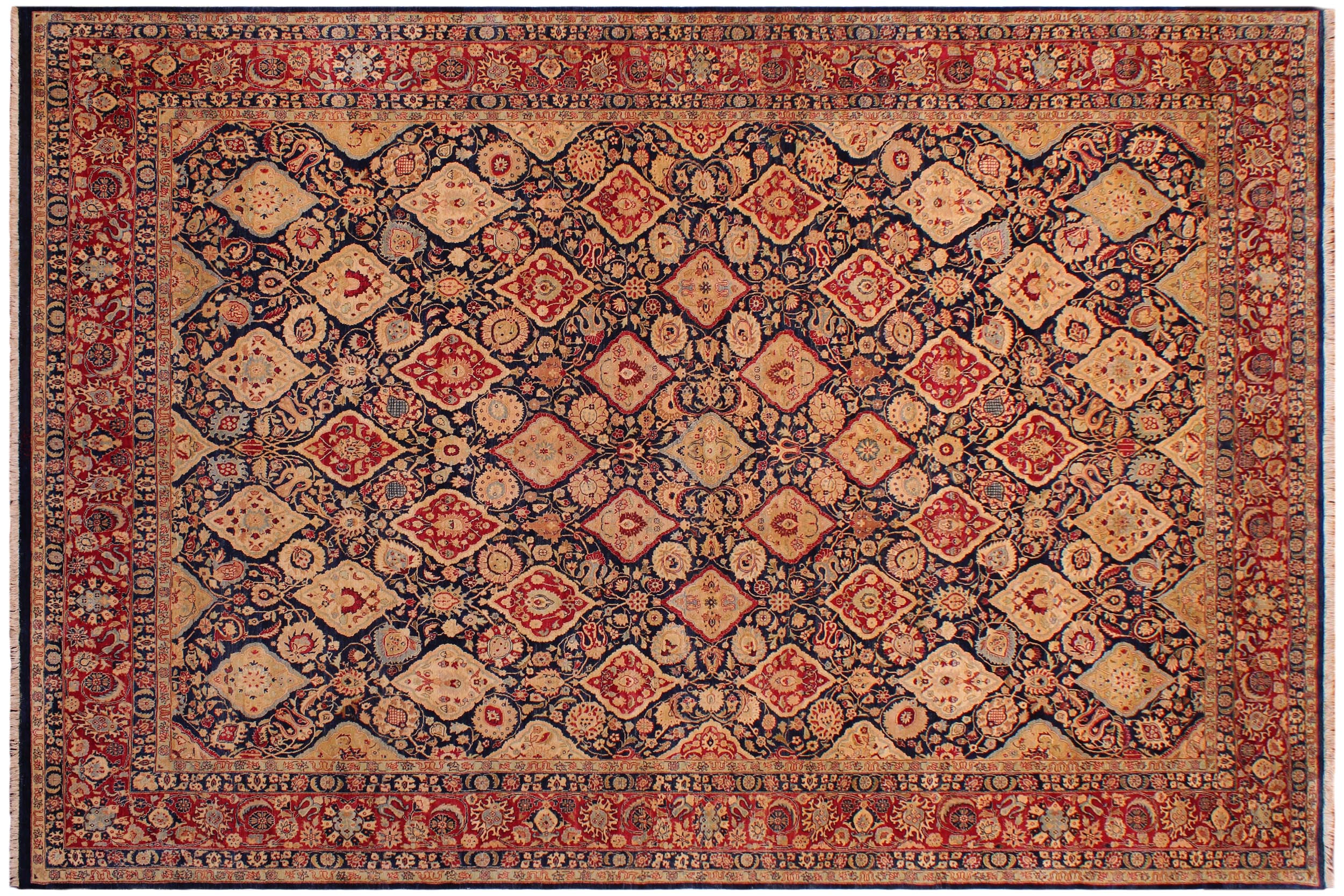 handmade Traditional Kirman Blue Red Hand Knotted RECTANGLE 100% WOOL area rug 9 x 12