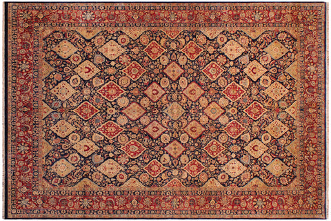 handmade Traditional Kirman Blue Red Hand Knotted RECTANGLE 100% WOOL area rug 9 x 12