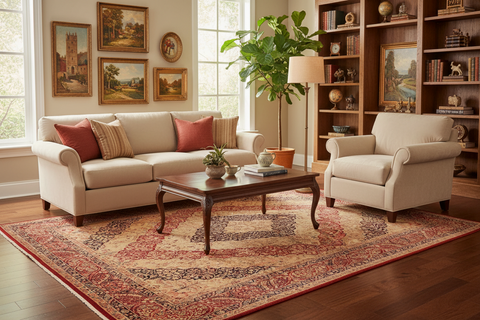 Vintage Persian Elliot Gold/Red Wool Rug - 9'0''X12'4''