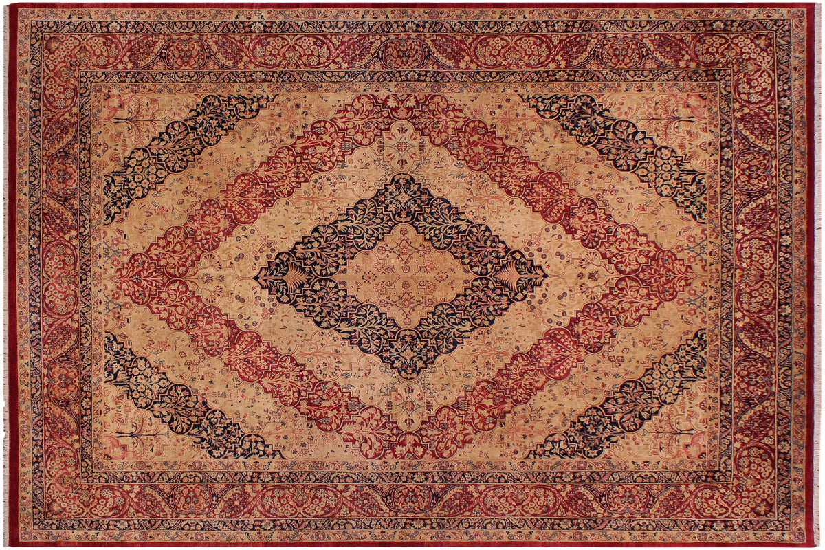 handmade Traditional Compartment Red Tan Hand Knotted RECTANGLE 100% WOOL area rug 9x12
