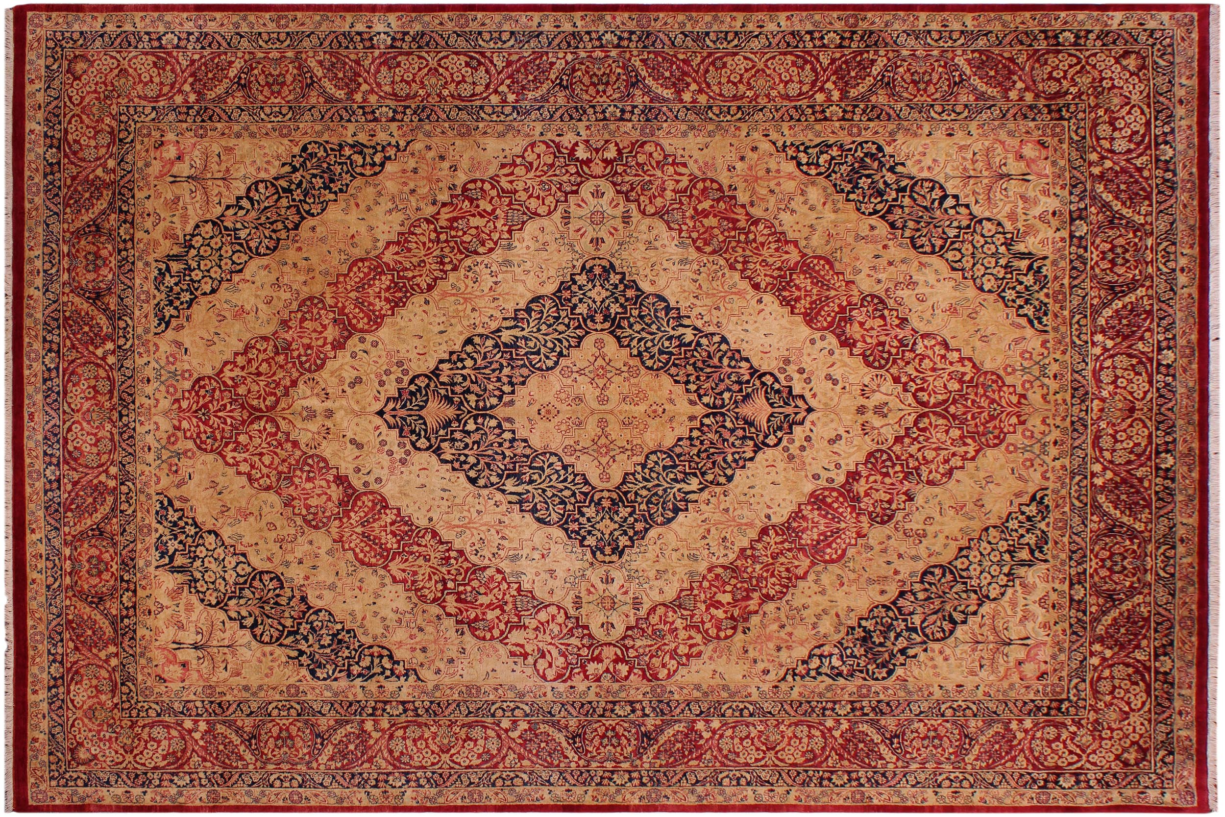 handmade Traditional Compartment Red Tan Hand Knotted RECTANGLE 100% WOOL area rug 9 x 12