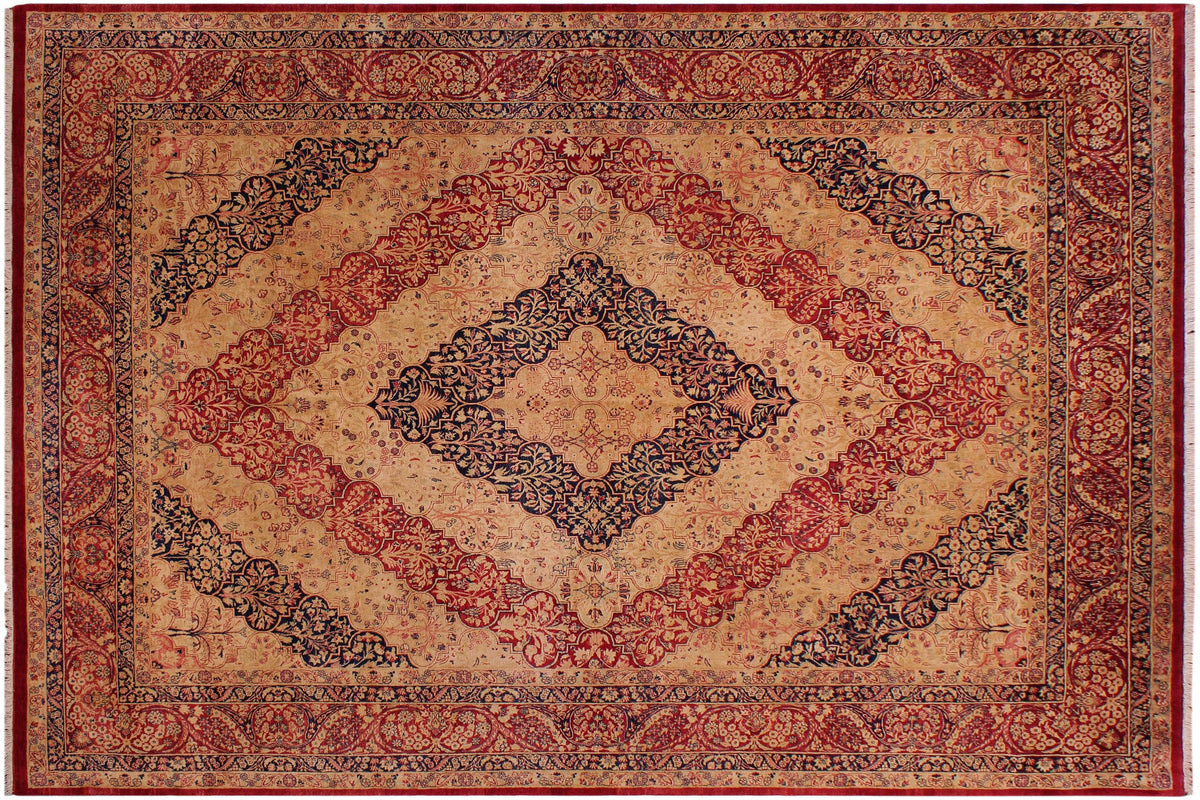 handmade Traditional Compartment Red Tan Hand Knotted RECTANGLE 100% WOOL area rug 9 x 12