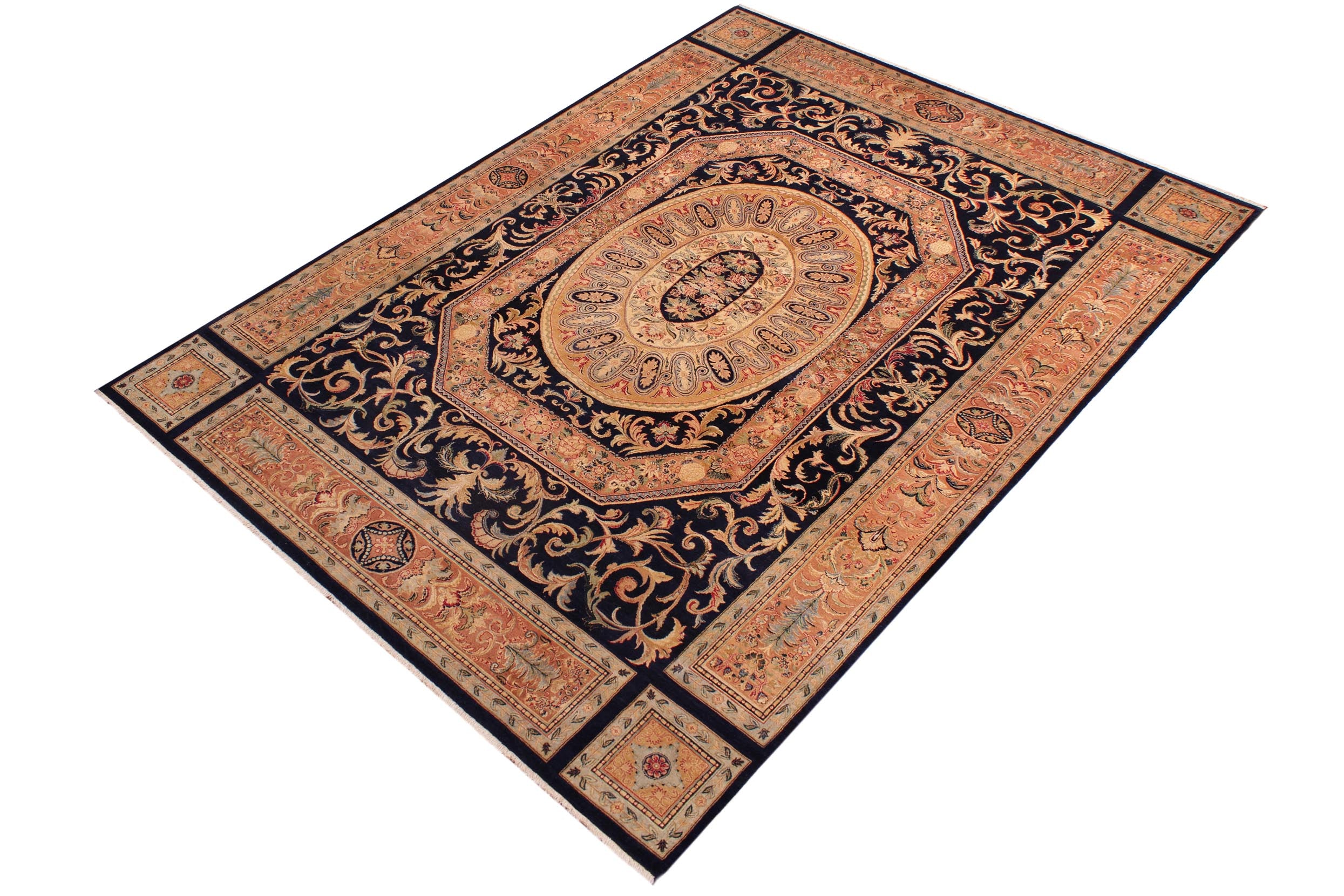 handmade Traditional Tamour Blue Lt. Tan Hand Knotted RECTANGLE 100% WOOL area rug 9x13