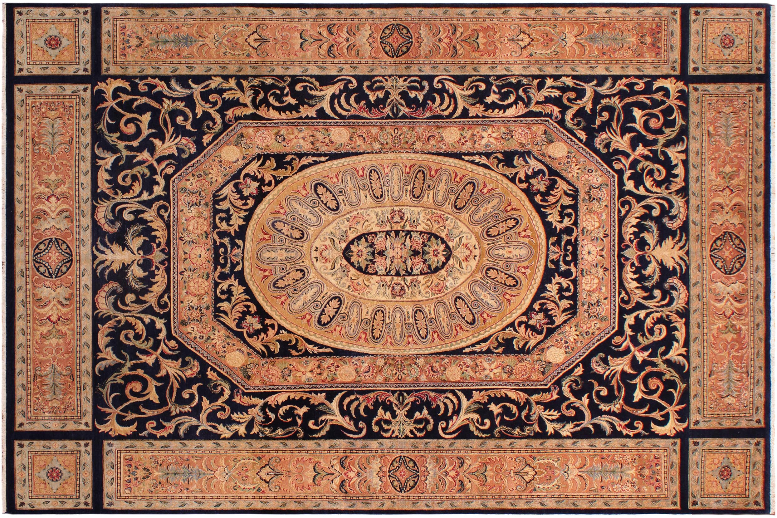 handmade Traditional Tamour Blue Lt. Tan Hand Knotted RECTANGLE 100% WOOL area rug 9x13