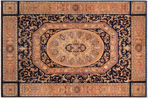 handmade Traditional Tamour Blue Lt. Tan Hand Knotted RECTANGLE 100% WOOL area rug 9x13