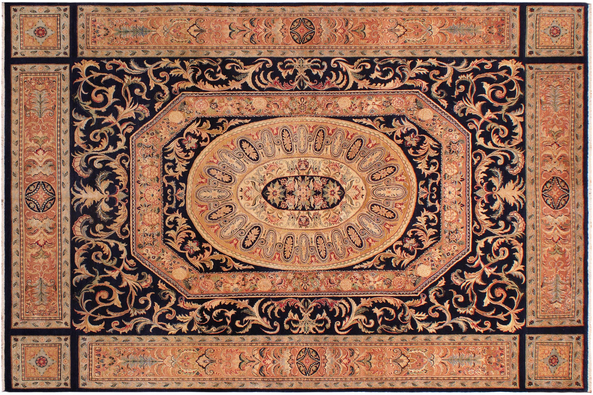 handmade Traditional Tamour Blue Lt. Tan Hand Knotted RECTANGLE 100% WOOL area rug 9 x 13