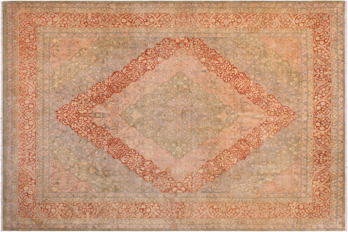 handmade Traditional Compartment Lt. Green Rust Hand Knotted RECTANGLE 100% WOOL area rug 9 x 12