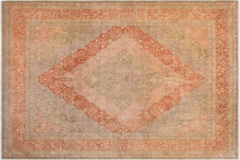 Antique Keenan Green/Rust Wool Rug - 9'3''X12'2''