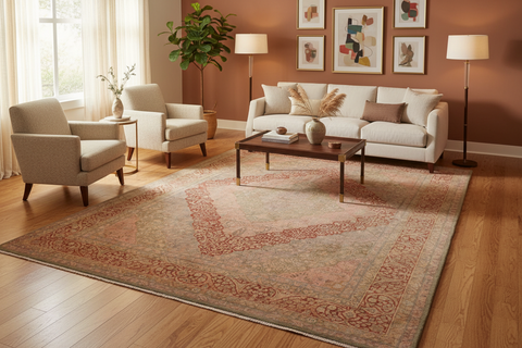 Antique Keenan Green/Rust Wool Rug - 9'3''X12'2''