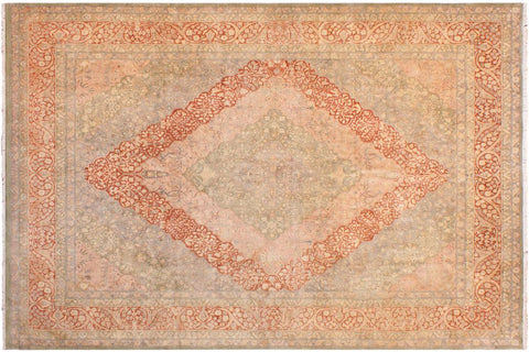 Antique Keenan Green/Rust Wool Rug - 9'3''X12'2''