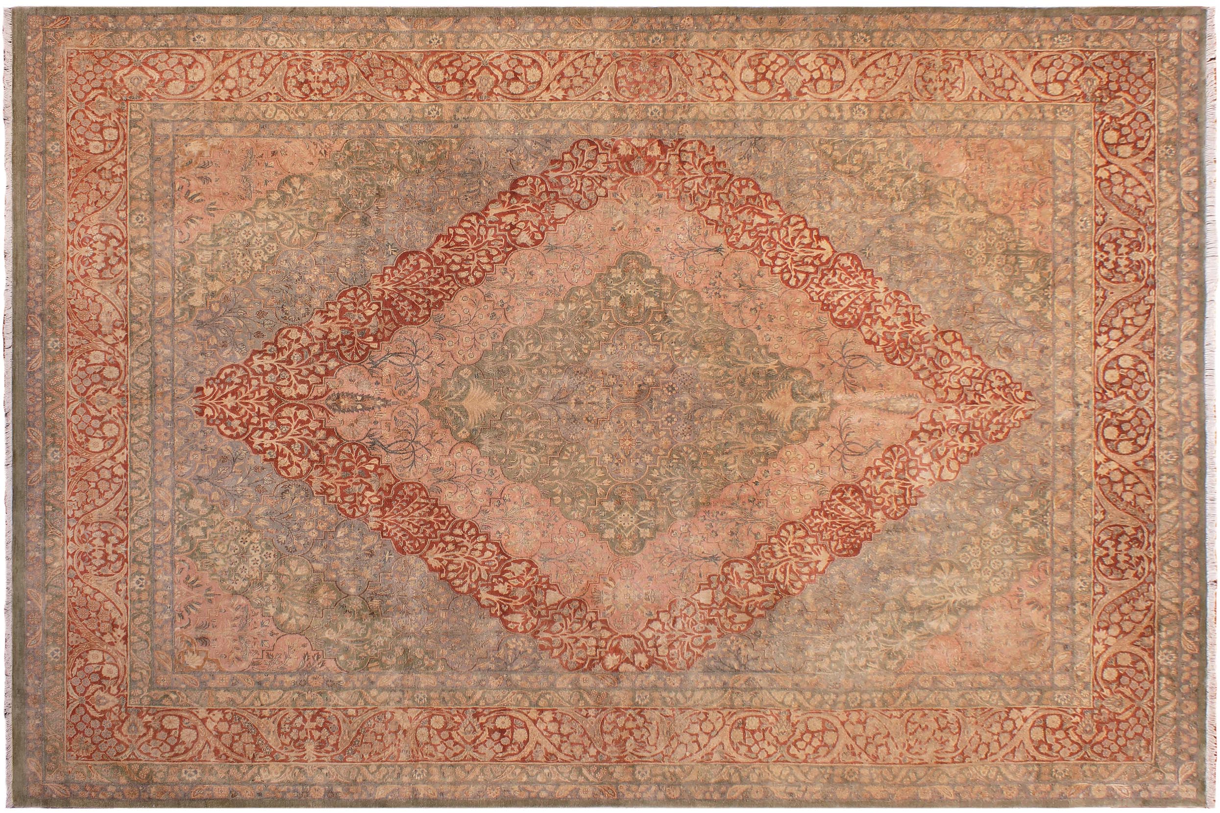 handmade Traditional Compartment Lt. Green Rust Hand Knotted RECTANGLE 100% WOOL area rug 9x12