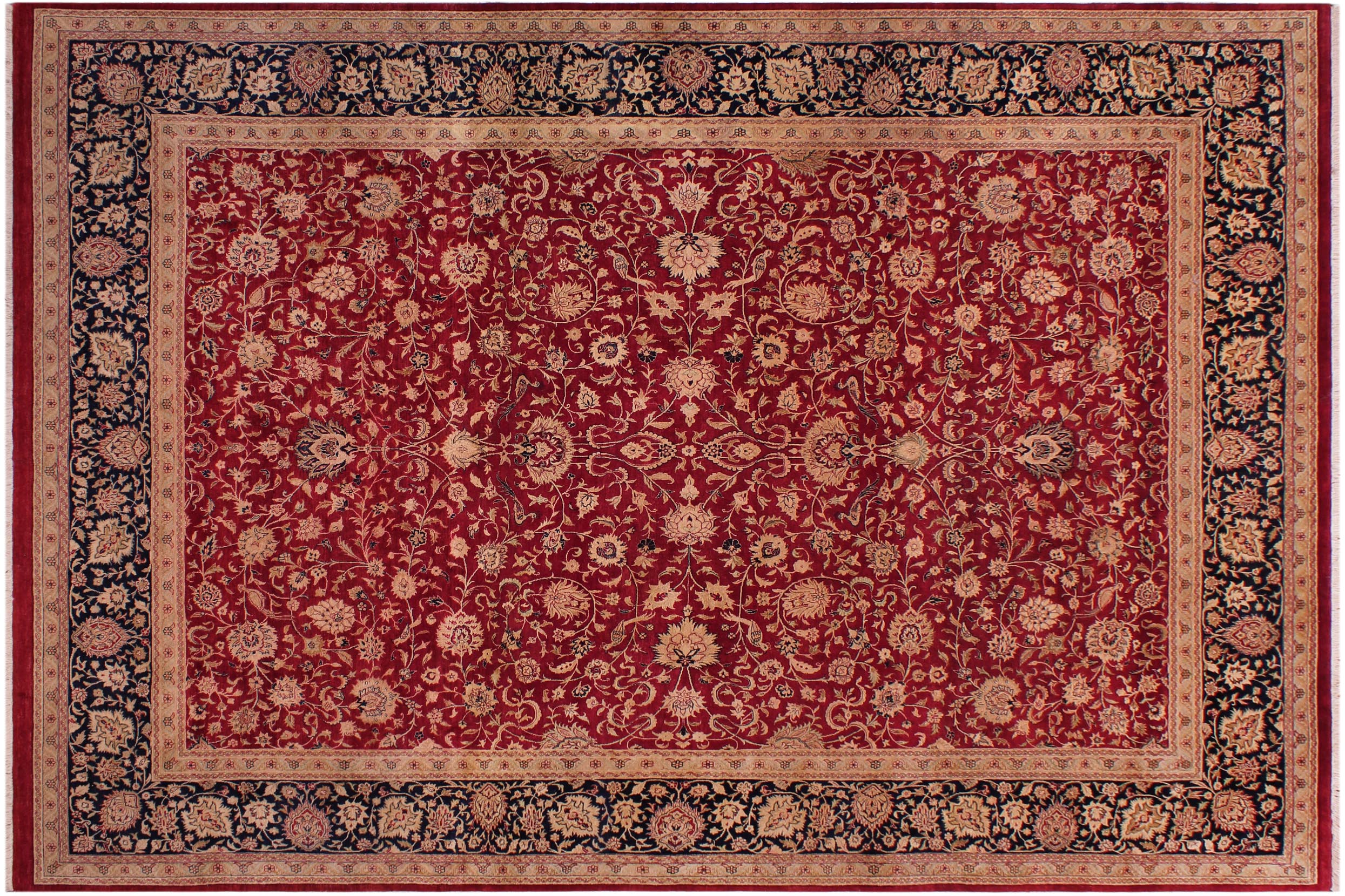 handmade Traditional Agra Red Blue Hand Knotted RECTANGLE 100% WOOL area rug 9x12