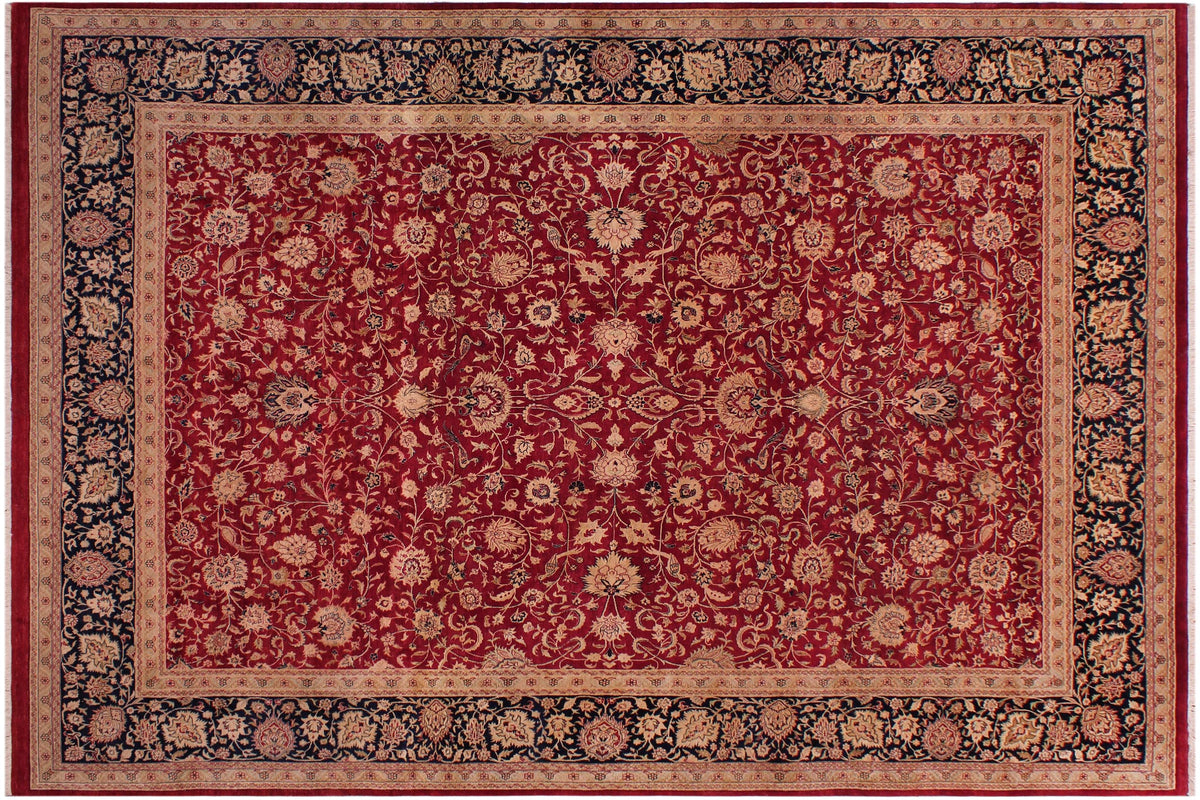 handmade Traditional Agra Red Blue Hand Knotted RECTANGLE 100% WOOL area rug 9x12