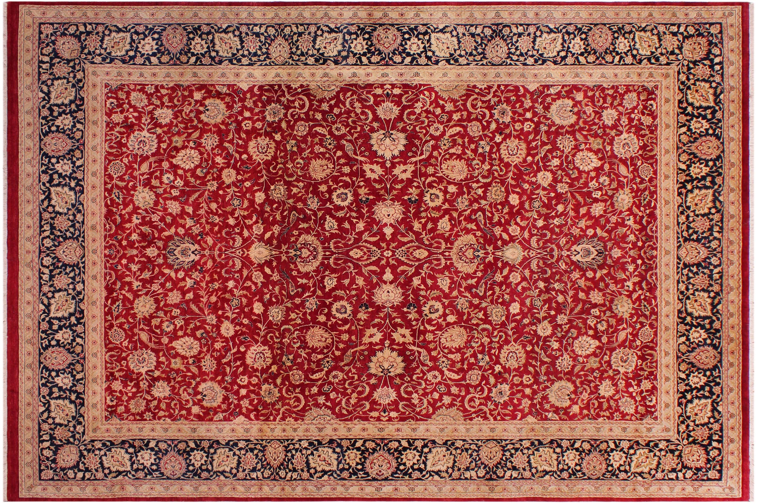 handmade Traditional Agra Red Blue Hand Knotted RECTANGLE 100% WOOL area rug 9 x 12