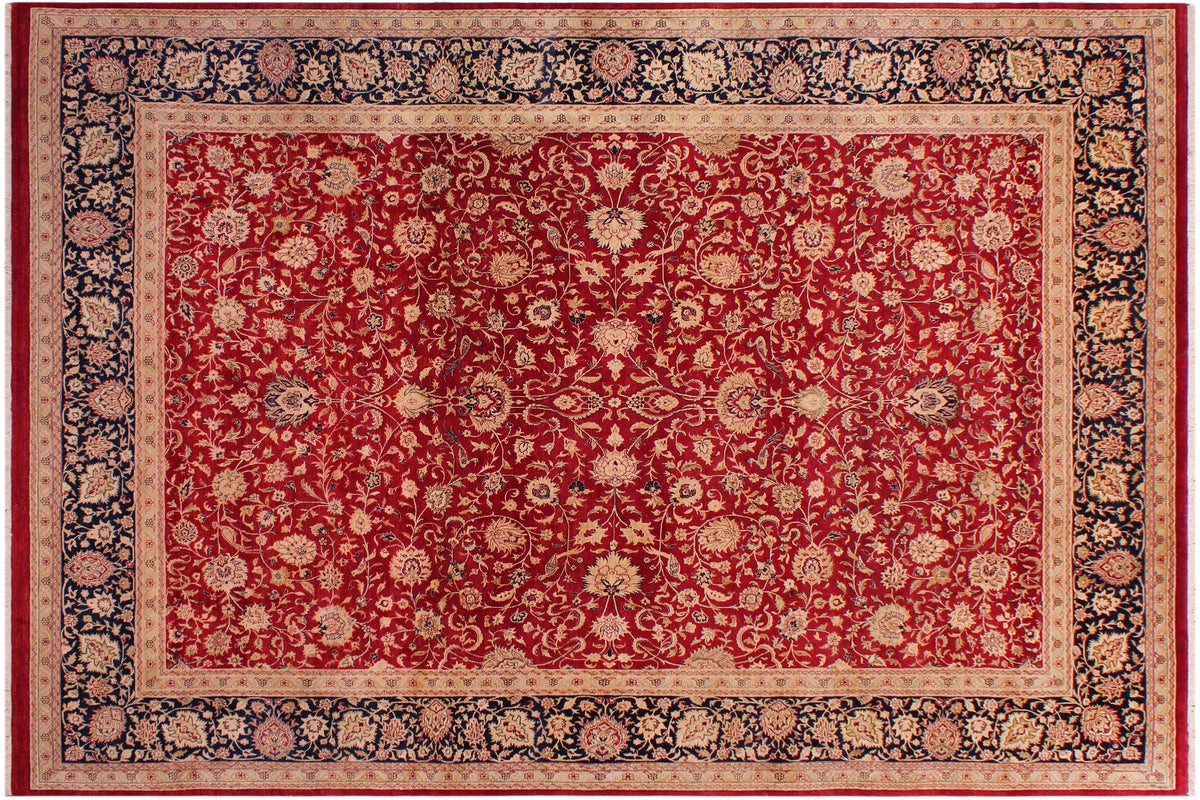 handmade Traditional Agra Red Blue Hand Knotted RECTANGLE 100% WOOL area rug 9 x 12