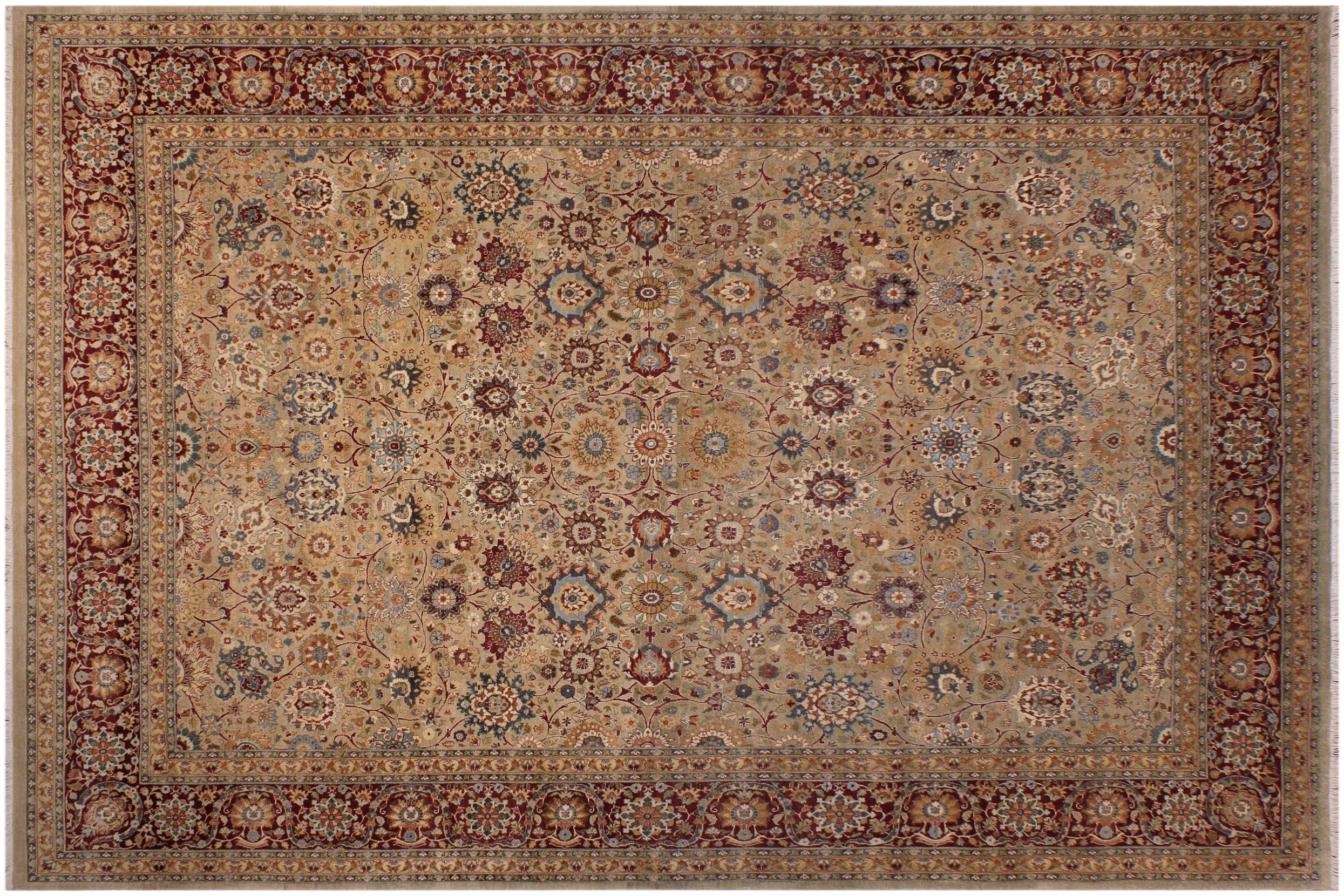 handmade Traditional Tabriz Lt. Gray Drk. Red Hand Knotted RECTANGLE 100% WOOL area rug 9x12