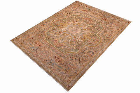 handmade Traditional Firdous Lt. Green Tan Hand Knotted RECTANGLE 100% WOOL area rug 9x13