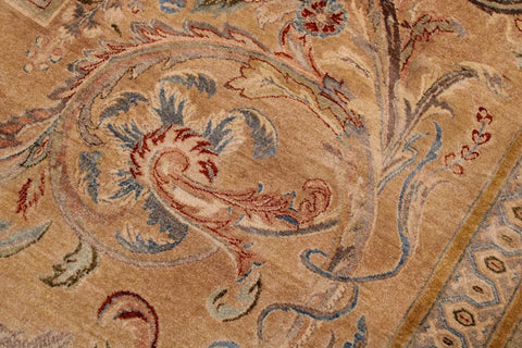 Vintage Firdous Watson Green/Tan Wool Rug - 9'2''X12'8''