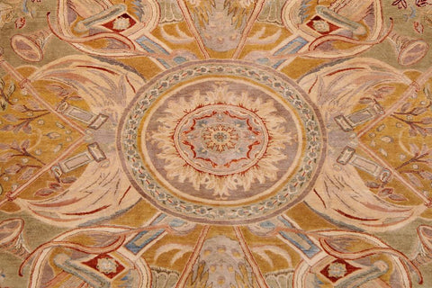 Vintage Firdous Watson Green/Tan Wool Rug - 9'2''X12'8''