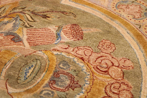 Vintage Firdous Watson Green/Tan Wool Rug - 9'2''X12'8''