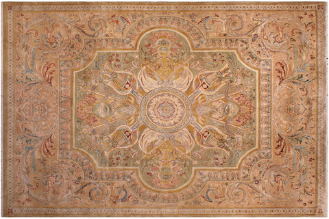 handmade Traditional Firdous Lt. Green Tan Hand Knotted RECTANGLE 100% WOOL area rug 9x13
