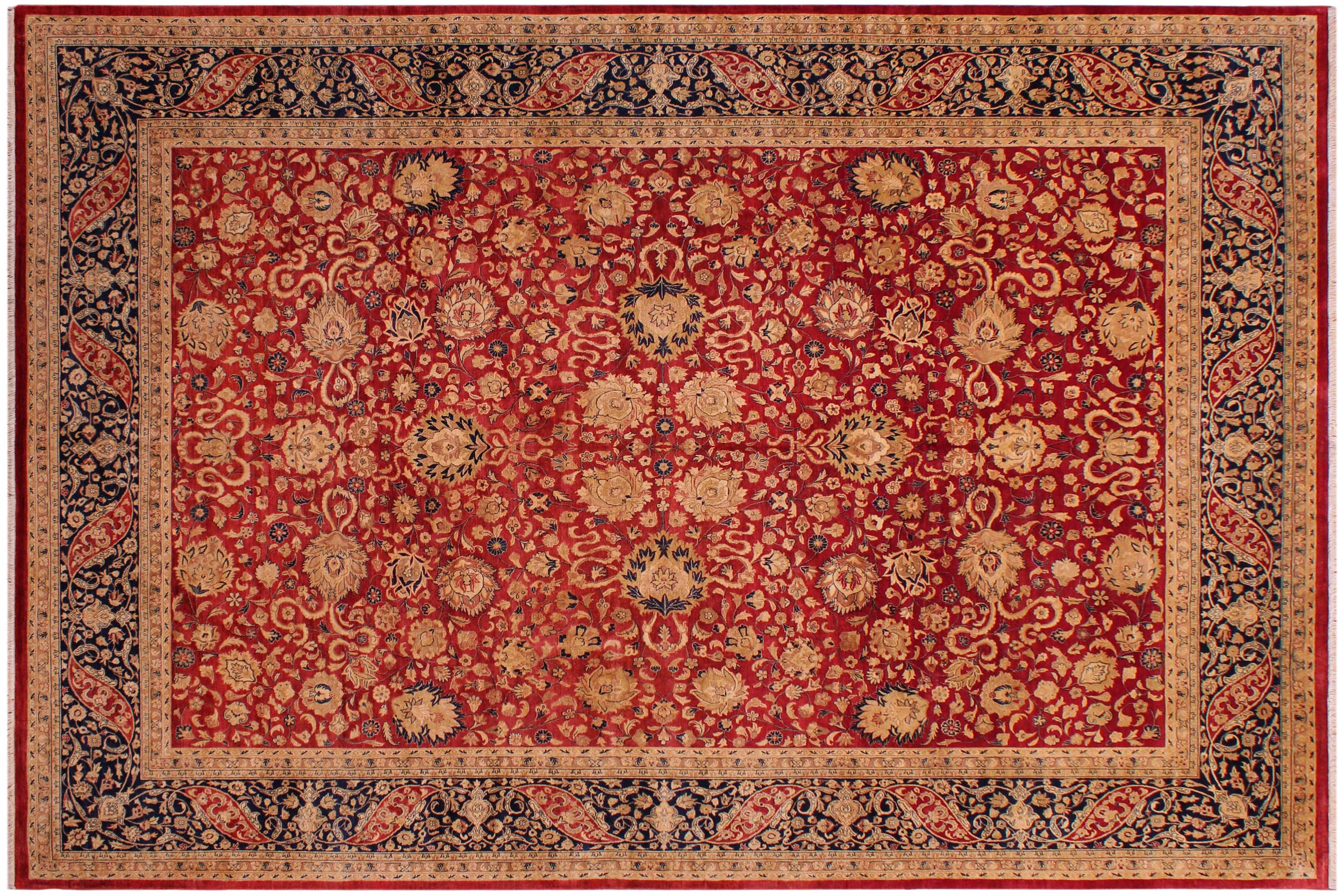 handmade Traditional Kashan Red Blue Hand Knotted RECTANGLE 100% WOOL area rug 9 x 12