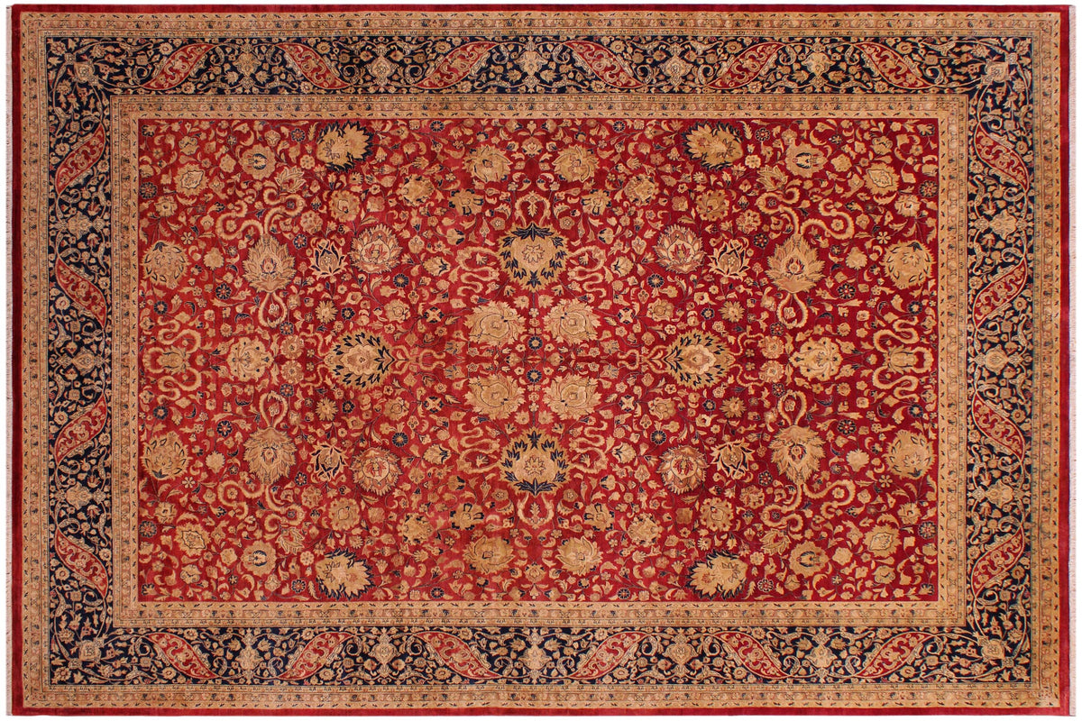 handmade Traditional Kashan Red Blue Hand Knotted RECTANGLE 100% WOOL area rug 9 x 12