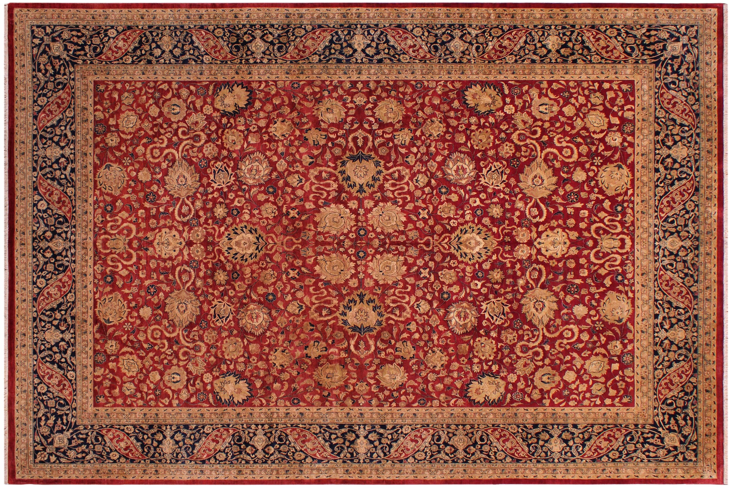 handmade Traditional Kashan Red Blue Hand Knotted RECTANGLE 100% WOOL area rug 9x12