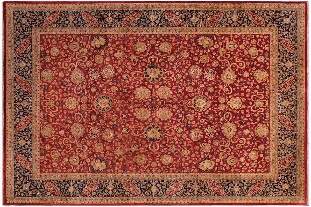 handmade Traditional Kashan Red Blue Hand Knotted RECTANGLE 100% WOOL area rug 9x12