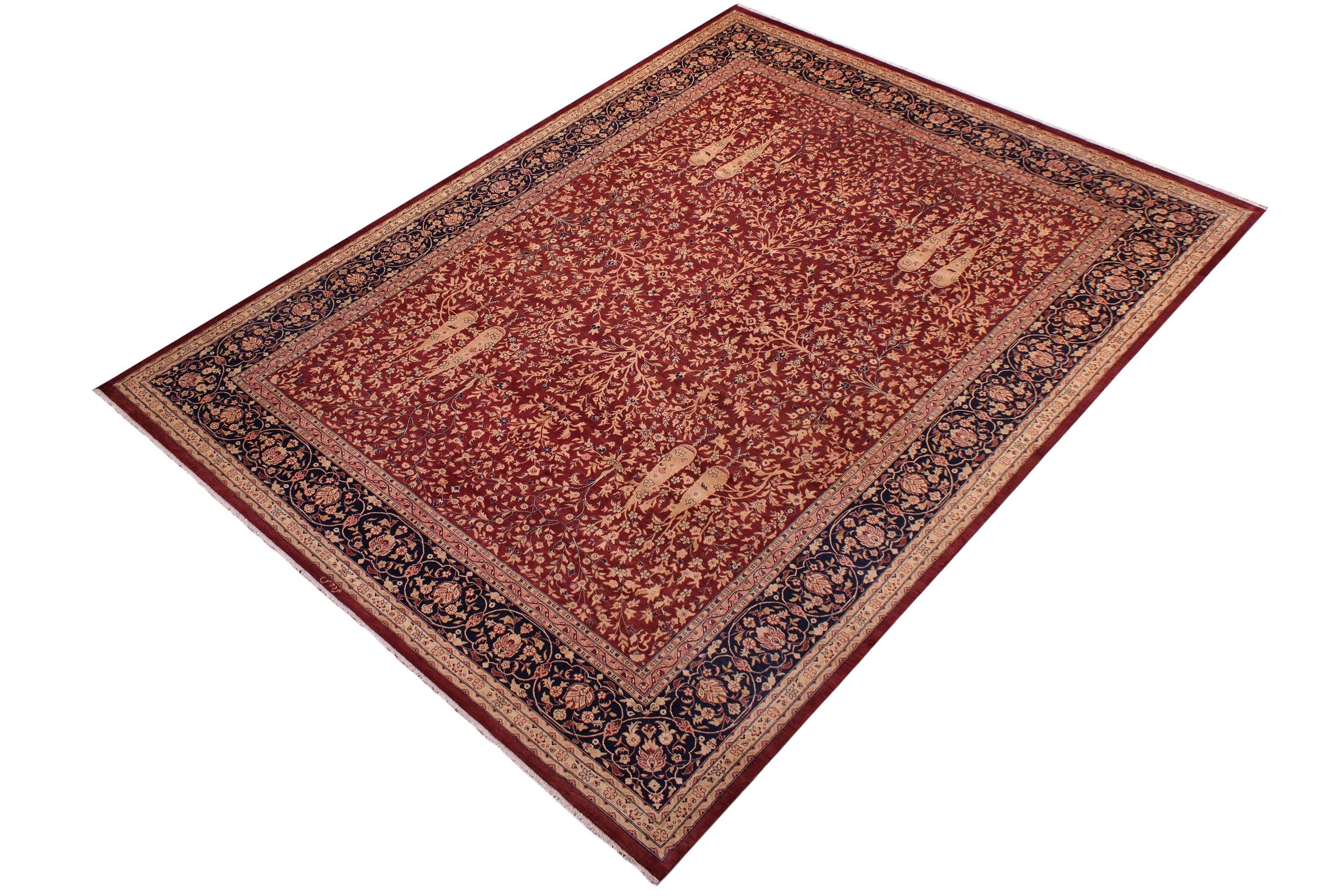 handmade Traditional Kashan Drk. Red Blue Hand Knotted RECTANGLE 100% WOOL area rug 9x12
