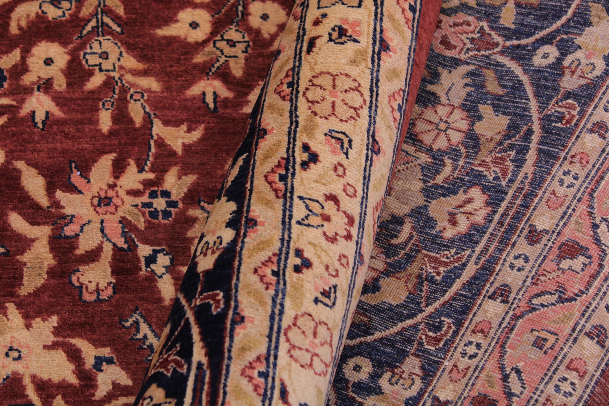 handmade Traditional Kashan Drk. Red Blue Hand Knotted RECTANGLE 100% WOOL area rug 9 x 12