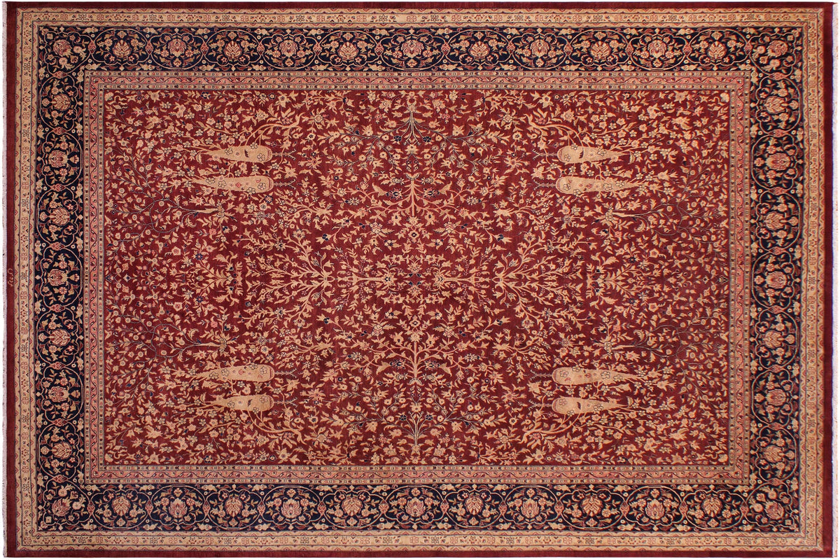 handmade Traditional Kashan Drk. Red Blue Hand Knotted RECTANGLE 100% WOOL area rug 9x12