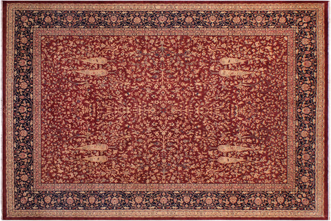 handmade Traditional Kashan Drk. Red Blue Hand Knotted RECTANGLE 100% WOOL area rug 9x12
